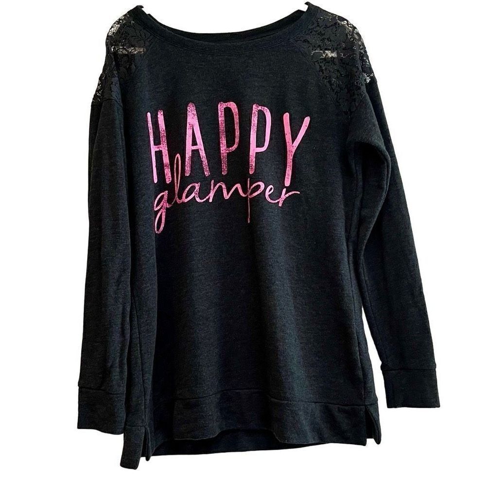 Arizona Jean Co. Happy Glamper Sweatshirt Peek Lace Shoulder XL